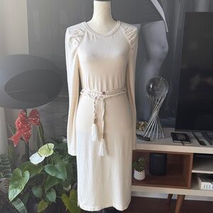 Chanel Elegant Cream cashmere Dress with Braided Belt, size M